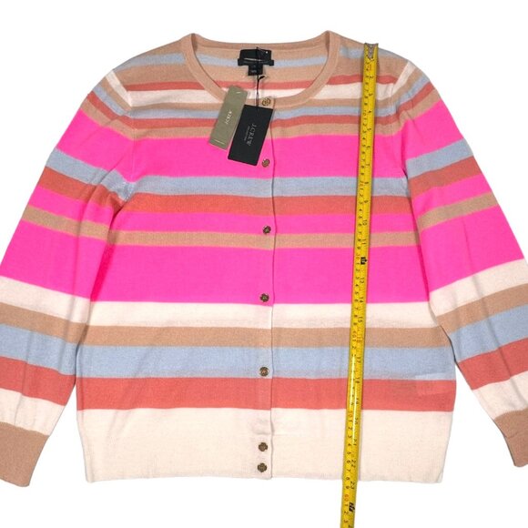 J.Crew Collection 100% Cashmere Cardigan Sz XL Pink Striped Dopamine Feminine - Picture 7 of 12